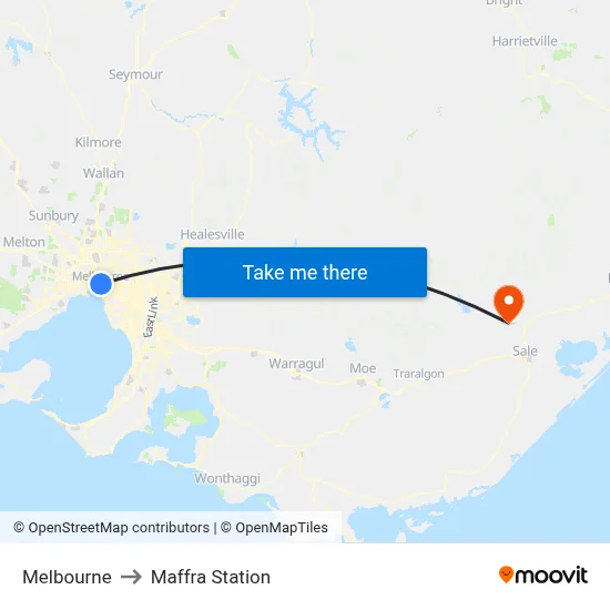 Melbourne to Maffra Station map