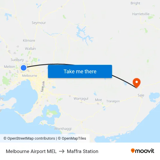 Melbourne Airport MEL to Maffra Station map