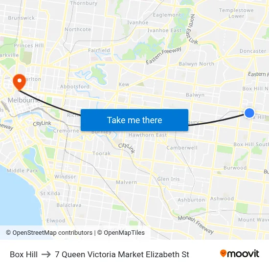 Box Hill to 7 Queen Victoria Market Elizabeth St map