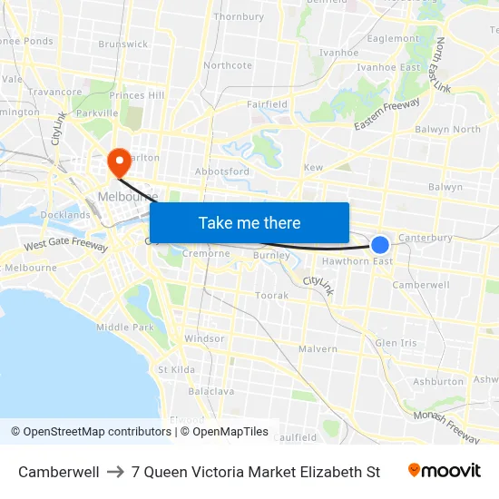 Camberwell to 7 Queen Victoria Market Elizabeth St map