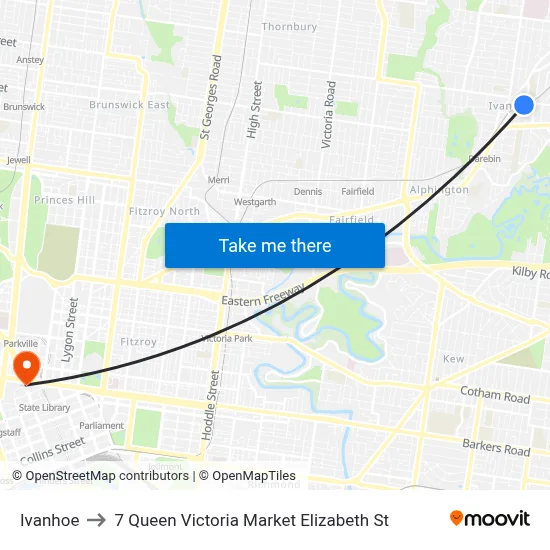 Ivanhoe to 7 Queen Victoria Market Elizabeth St map