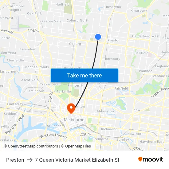 Preston to 7 Queen Victoria Market Elizabeth St map