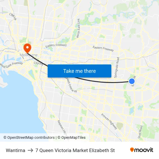Wantirna to 7 Queen Victoria Market Elizabeth St map