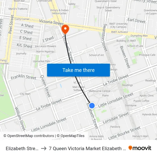 Elizabeth Street to 7 Queen Victoria Market Elizabeth St map