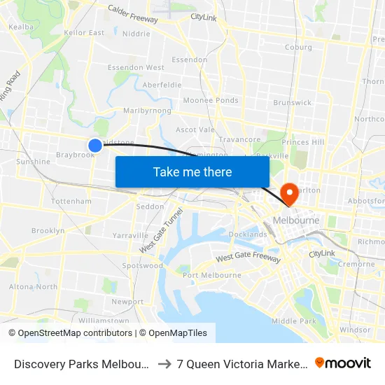 Discovery Parks Melbourne Braybrook to 7 Queen Victoria Market Elizabeth St map