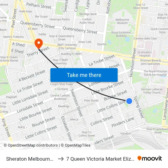 Sheraton Melbourne Hotel to 7 Queen Victoria Market Elizabeth St map