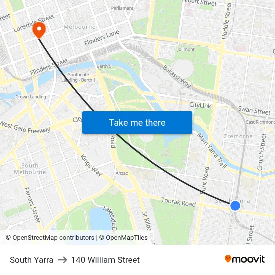 South Yarra to 140 William Street map