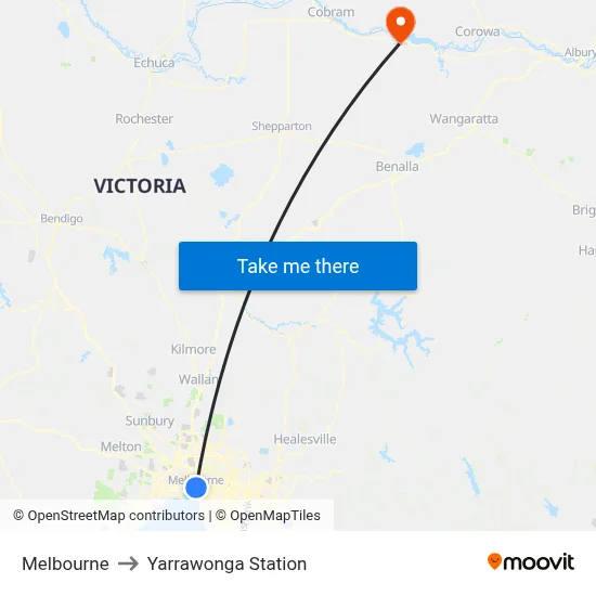 Melbourne to Yarrawonga Station map