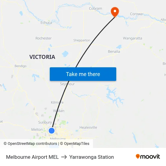 Melbourne Airport MEL to Yarrawonga Station map