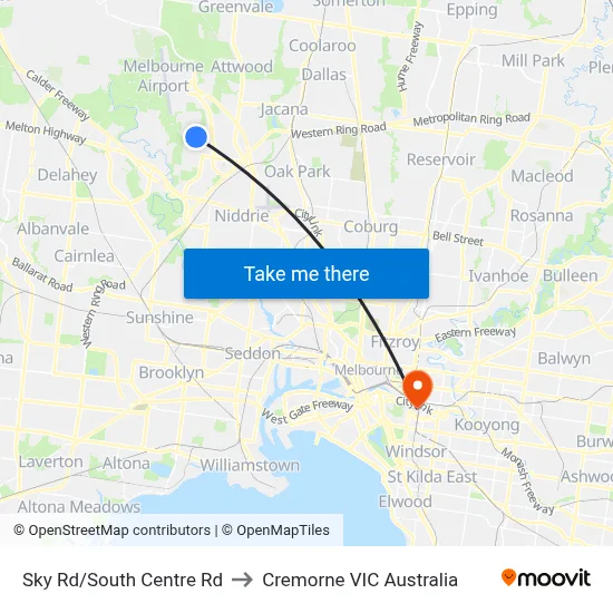 Sky Rd/South Centre Rd to Cremorne VIC Australia map