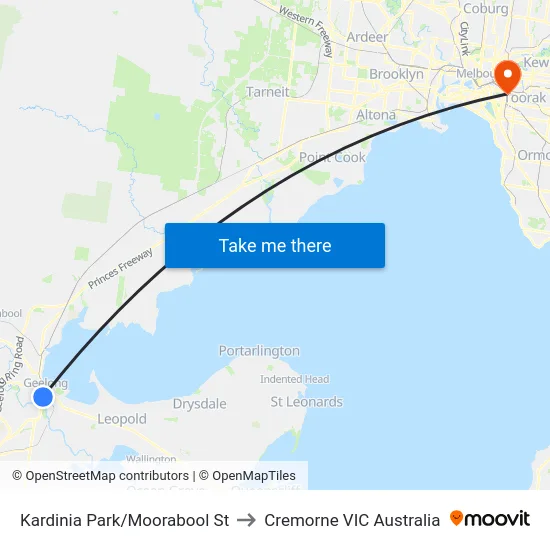 Kardinia Park/Moorabool St to Cremorne VIC Australia map