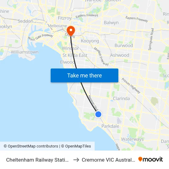 Cheltenham Railway Station to Cremorne VIC Australia map