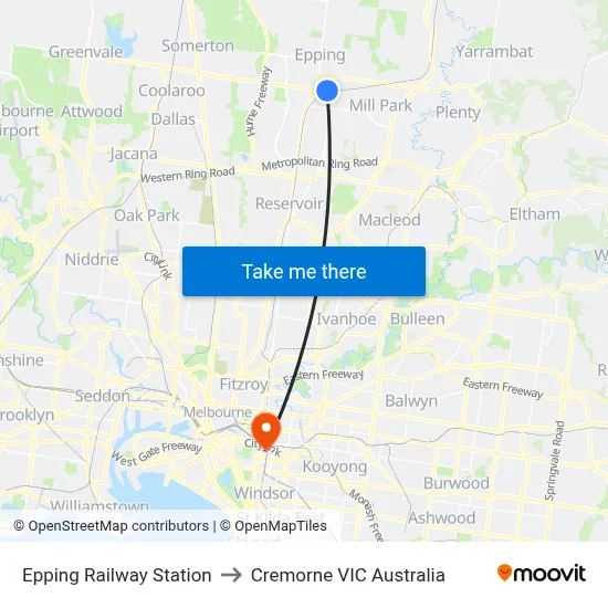 Epping Railway Station to Cremorne VIC Australia map
