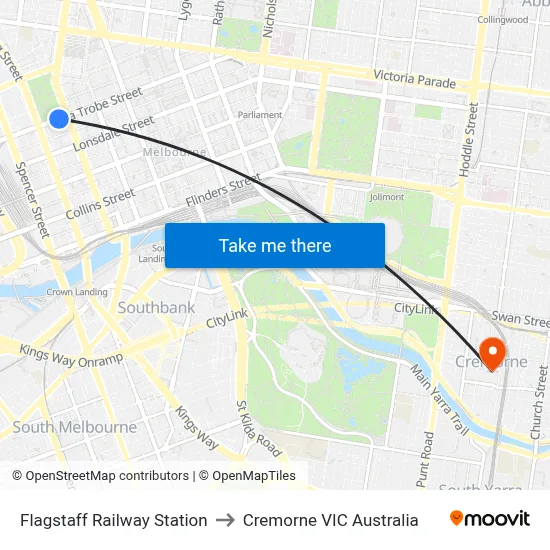 Flagstaff Railway Station to Cremorne VIC Australia map