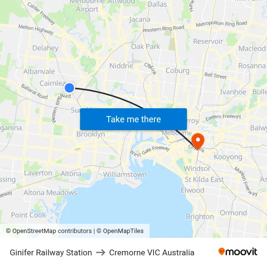 Ginifer Railway Station to Cremorne VIC Australia map