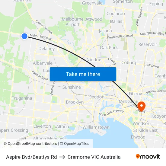 Aspire Bvd/Beattys Rd to Cremorne VIC Australia map
