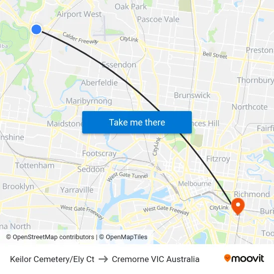 Keilor Cemetery/Ely Ct to Cremorne VIC Australia map