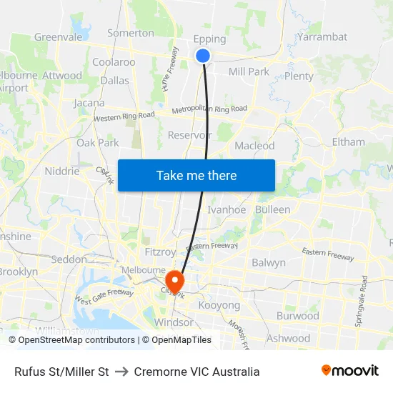 Rufus St/Miller St to Cremorne VIC Australia map