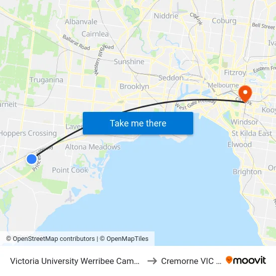 Victoria University Werribee Campus/Hoppers Lane to Cremorne VIC Australia map