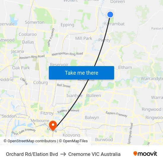 Orchard Rd/Elation Bvd to Cremorne VIC Australia map