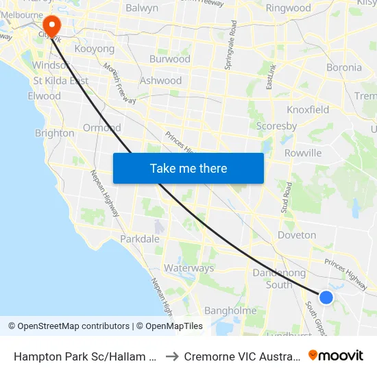 Hampton Park Sc/Hallam Rd to Cremorne VIC Australia map