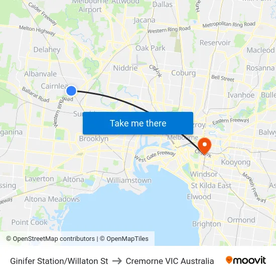 Ginifer Station/Willaton St to Cremorne VIC Australia map