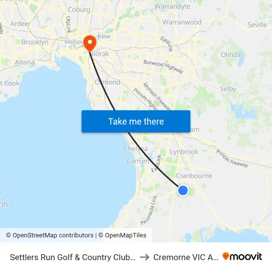 Settlers Run Golf & Country Club/Settlers Run to Cremorne VIC Australia map