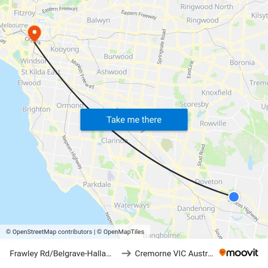 Frawley Rd/Belgrave-Hallam Rd to Cremorne VIC Australia map