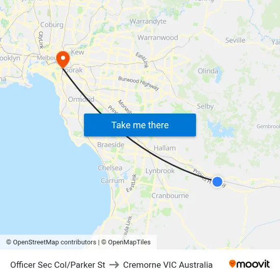 Officer Sec Col/Parker St to Cremorne VIC Australia map