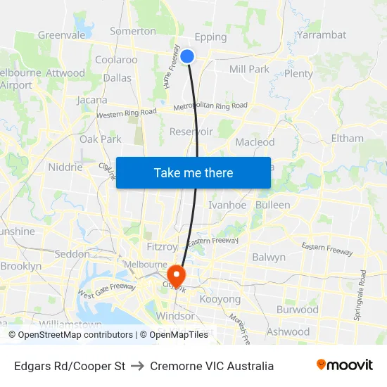 Edgars Rd/Cooper St to Cremorne VIC Australia map