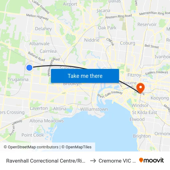 Ravenhall Correctional Centre/Riding Boundary Rd to Cremorne VIC Australia map