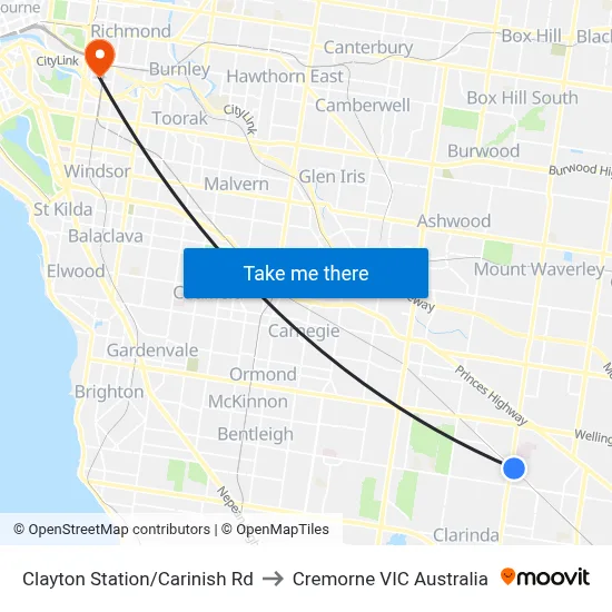 Clayton Station/Carinish Rd to Cremorne VIC Australia map