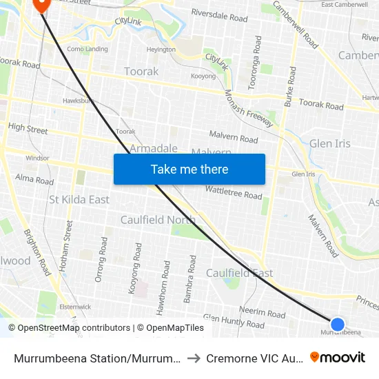 Murrumbeena Station/Murrumbeena Rd to Cremorne VIC Australia map