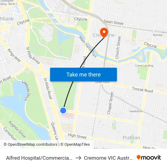 Alfred Hospital/Commercial Rd to Cremorne VIC Australia map
