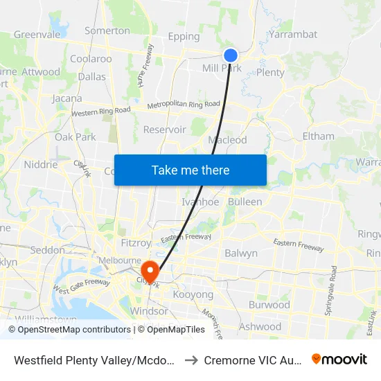 Westfield Plenty Valley/Mcdonalds Rd to Cremorne VIC Australia map
