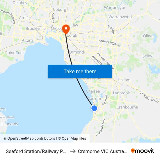 Seaford Station/Railway Pde to Cremorne VIC Australia map