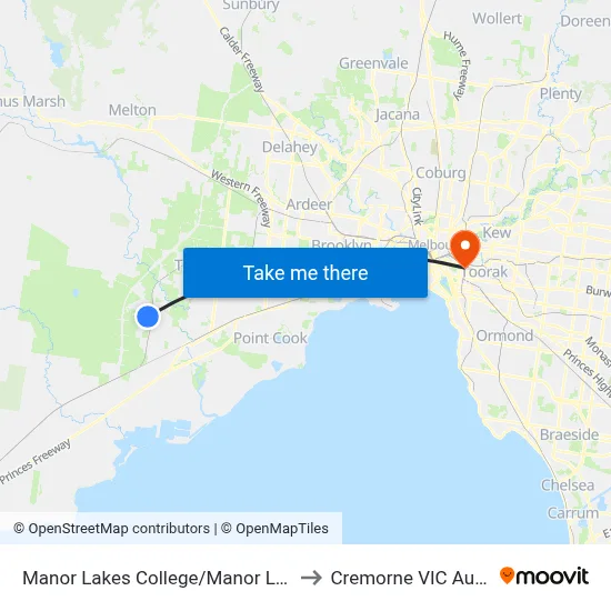 Manor Lakes College/Manor Lakes Bvd to Cremorne VIC Australia map