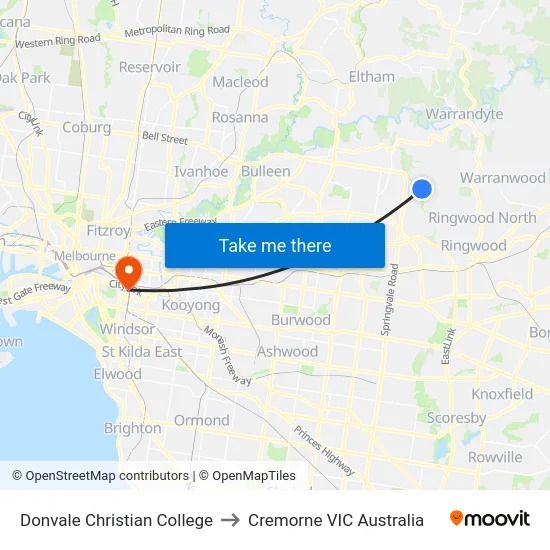 Donvale Christian College to Cremorne VIC Australia map
