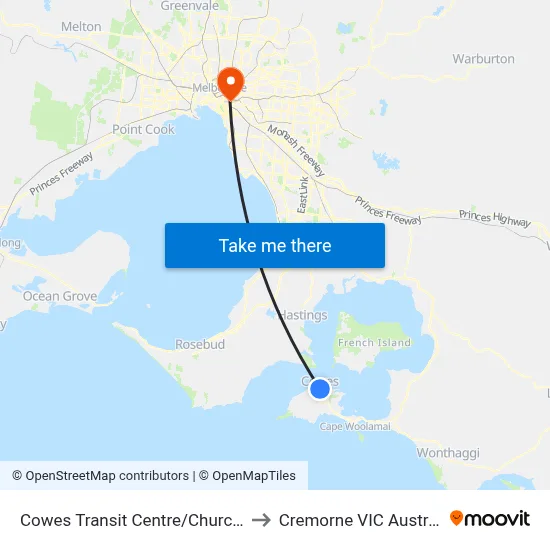 Cowes Transit Centre/Church St to Cremorne VIC Australia map