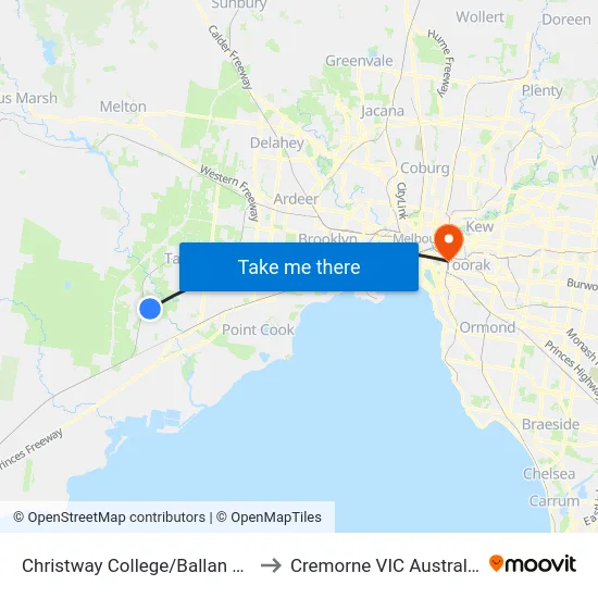 Christway College/Ballan Rd to Cremorne VIC Australia map
