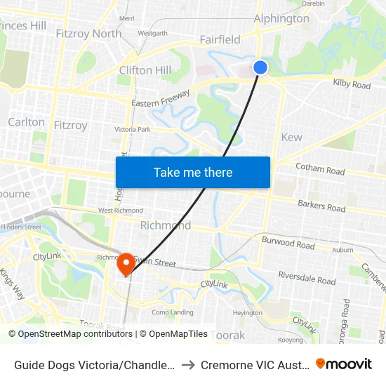 Guide Dogs Victoria/Chandler Hwy to Cremorne VIC Australia map