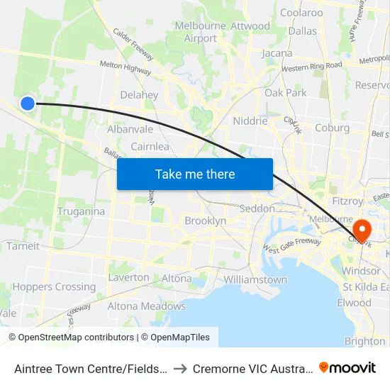Aintree Town Centre/Fields St to Cremorne VIC Australia map
