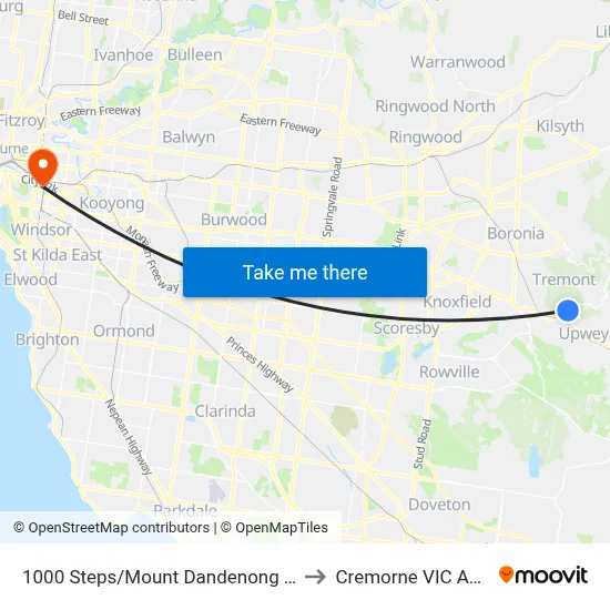 1000 Steps/Mount Dandenong Tourist Rd to Cremorne VIC Australia map