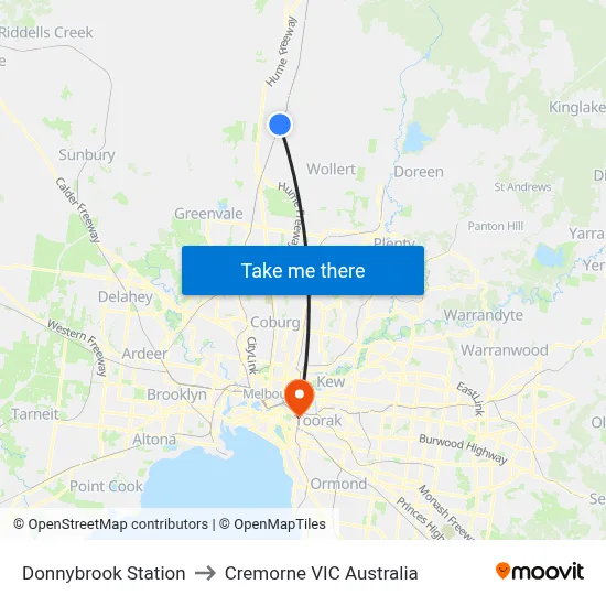 Donnybrook Station to Cremorne VIC Australia map