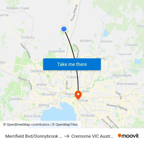 Merrifield Bvd/Donnybrook Rd to Cremorne VIC Australia map