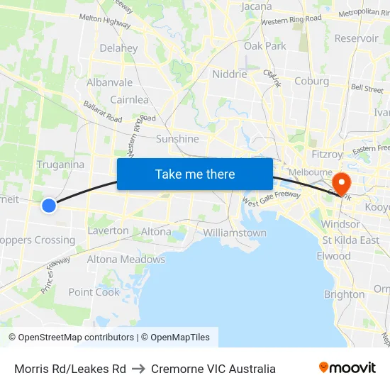 Morris Rd/Leakes Rd to Cremorne VIC Australia map