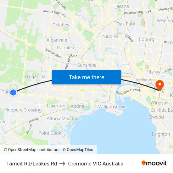 Tarneit Rd/Leakes Rd to Cremorne VIC Australia map