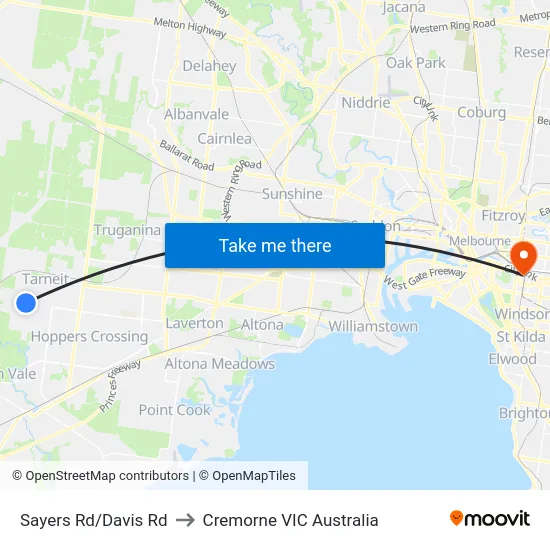 Sayers Rd/Davis Rd to Cremorne VIC Australia map