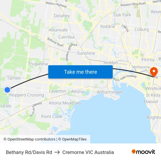 Bethany Rd/Davis Rd to Cremorne VIC Australia map