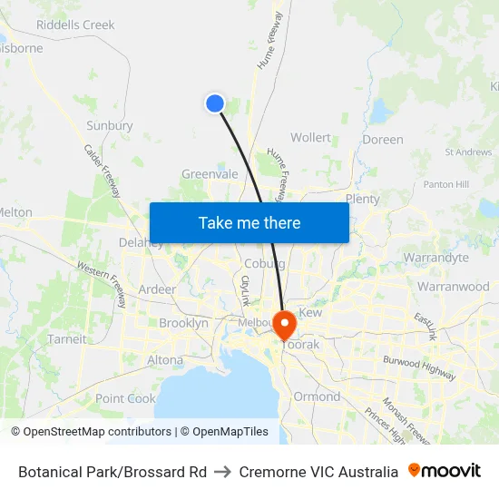 Botanical Park/Brossard Rd to Cremorne VIC Australia map